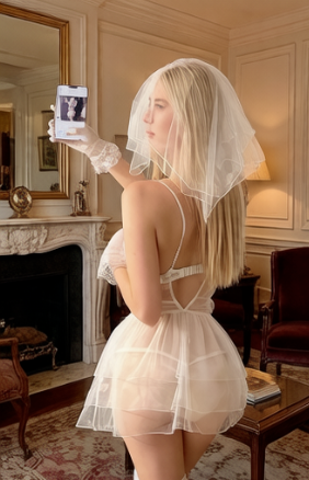 White Bride Sheer Lace Tulle Dress Soft Mesh Bridal Lingerie For Wedding Night & Honeymoon