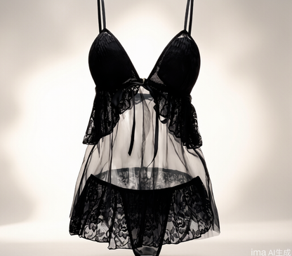 Plus Size Lace Chemise Nightgown, Built‑in Padded Cups Front‑Closure Lingerie Sleep Dress